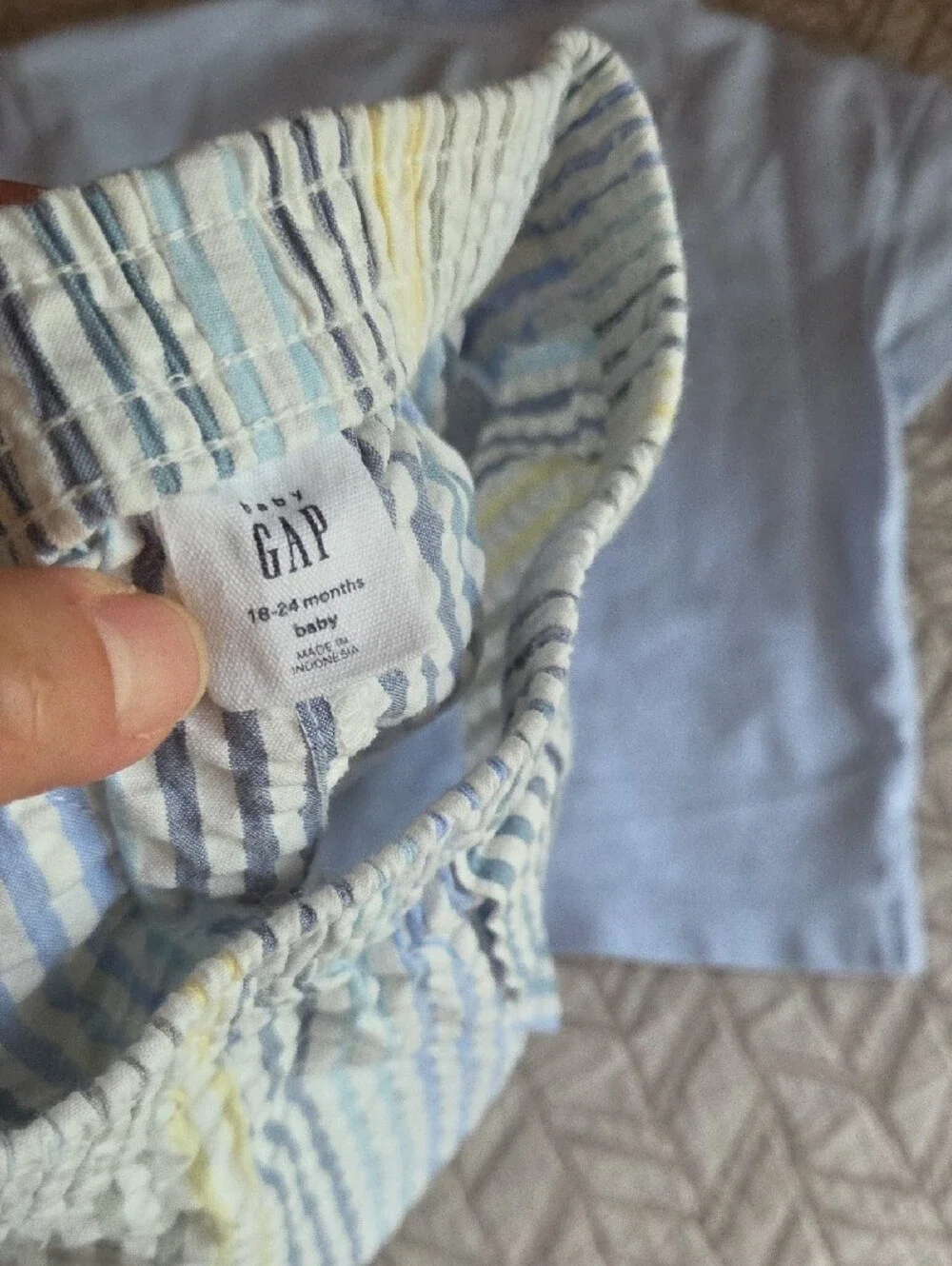Light Blue Polo with Striped Seersucker Shorts